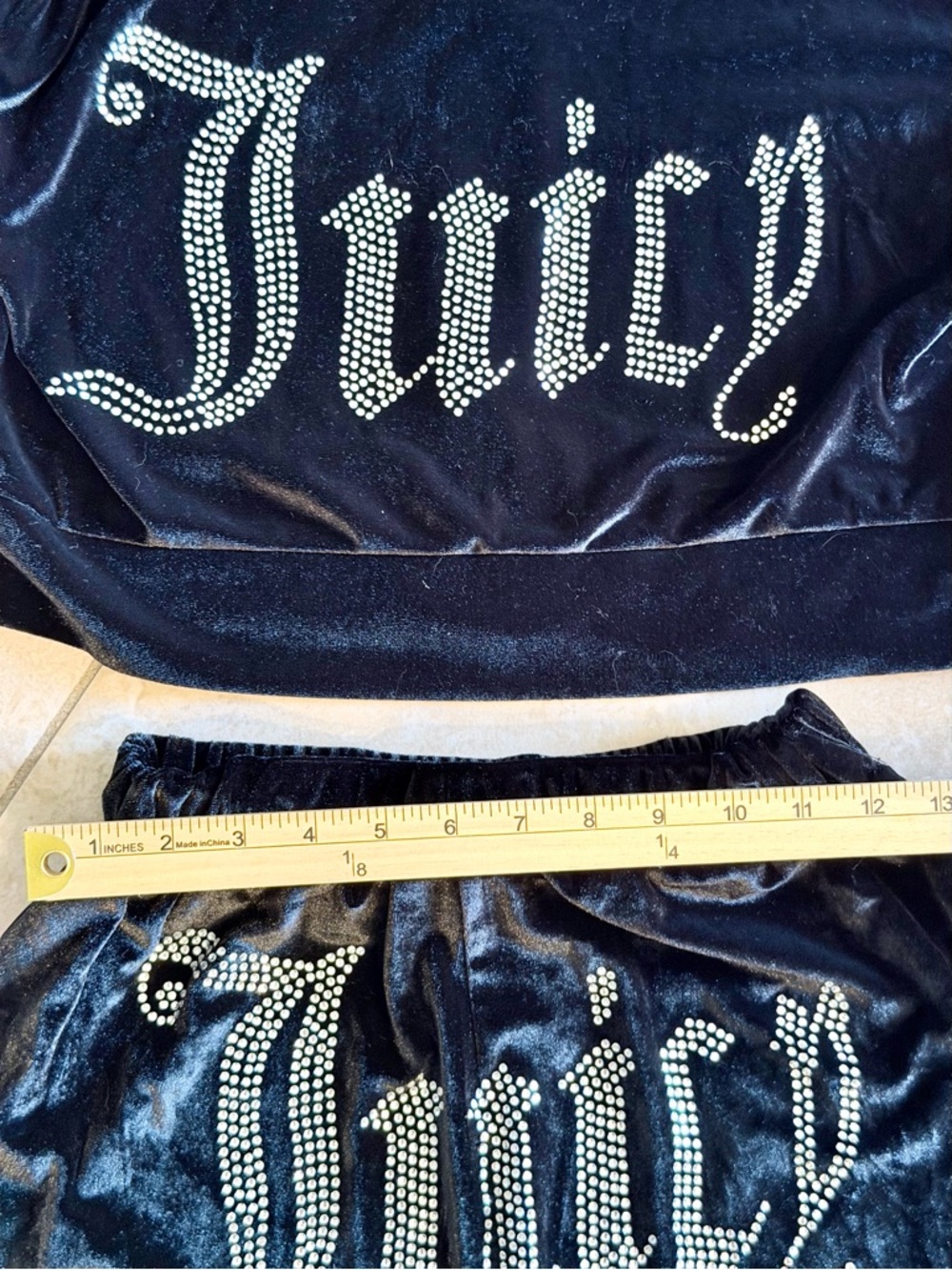 Juicy Couture Black Velour Rhinestone Logo Track Pants & Hoodie Set - Picture 5 of 7